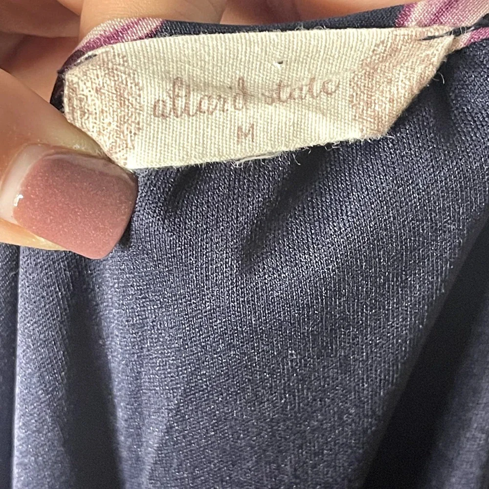 Altar'd State Floral Bell Sleeve Shift Dress Navy Blue Purple Size Medium - Picture 6 of 7